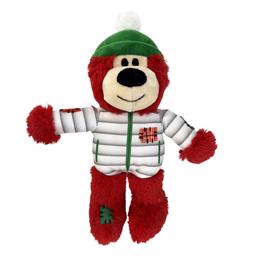KONG Holiday Wild Knots Bear Rød bamse i Hvid Juledragt